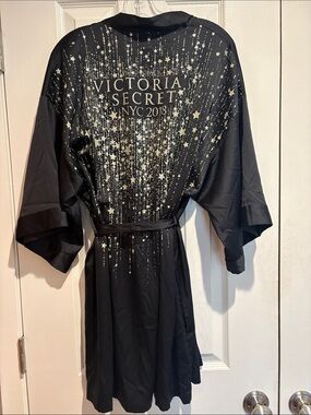 Victoria's Secret Black Angel Robe with Gold Star Cascade - Size M